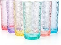 Vista 1 de KX-WARE Vasos acrílicos de plástico con forma de panal de abeja de 22 onzas, juego de 6 unidades, multicolor