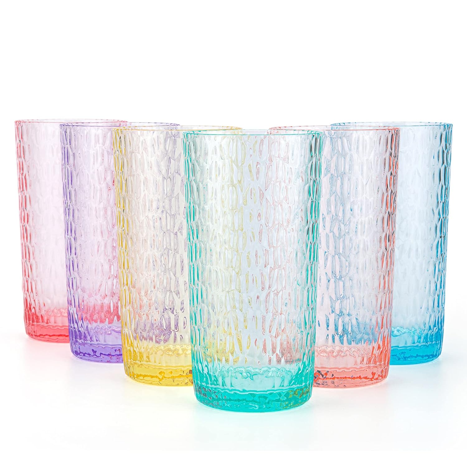 KX-WARE 22-ounce Honeycomb Highball Glasses Plastic Tumbler Acrylic Glasses set of 6 Multicolor
