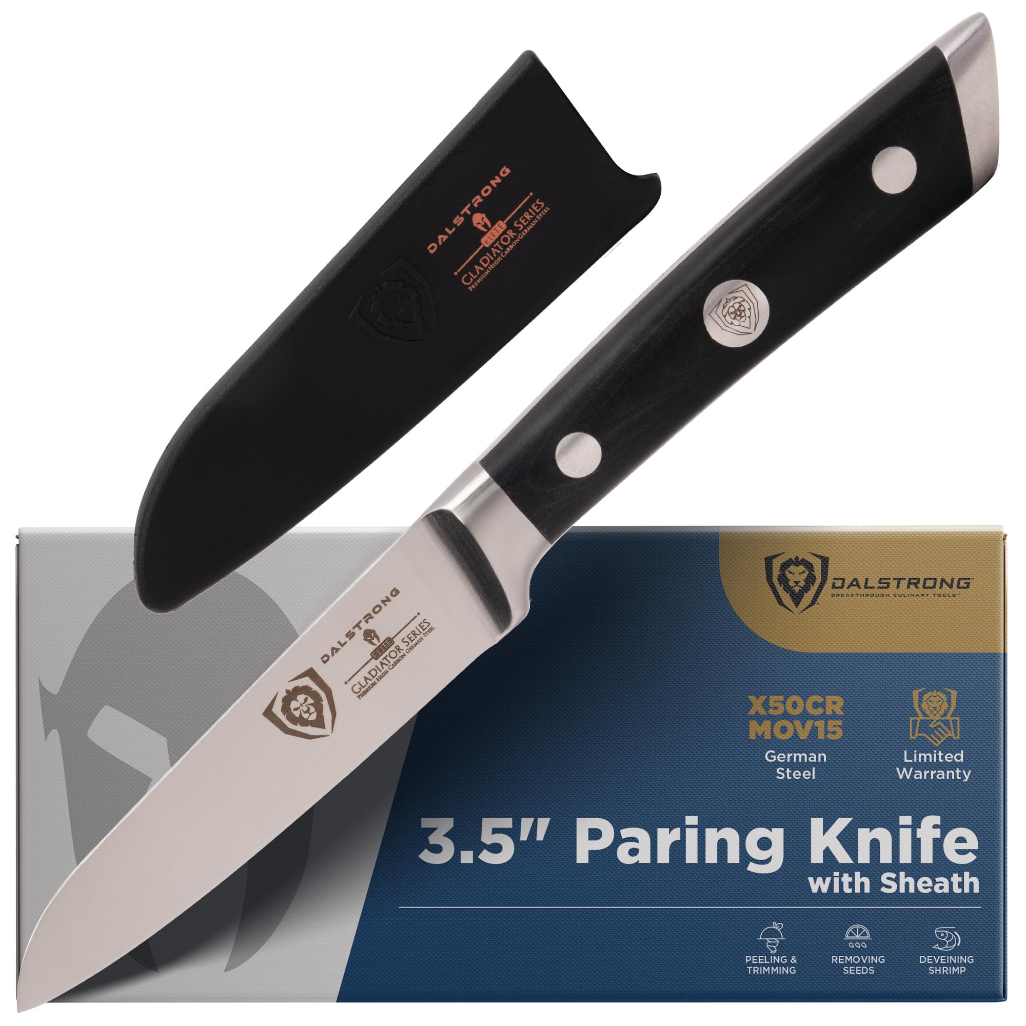 DALSTRONG Paring Knife - 3.5 inch - Gladiator Series Elite - Forged German High-Carbon Steel - Black G10 Handle Kitchen Knife - Sheath Included - Razor Sharp - NSF Certified