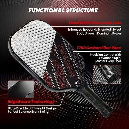 Miniatura 4 de Pickleball Paddles Set,T700 Carbon Fiber Light Weight 16MM Pickleball Rackets with Balls and Grip Tapes Bag for Beginner to Advanced Elite Series