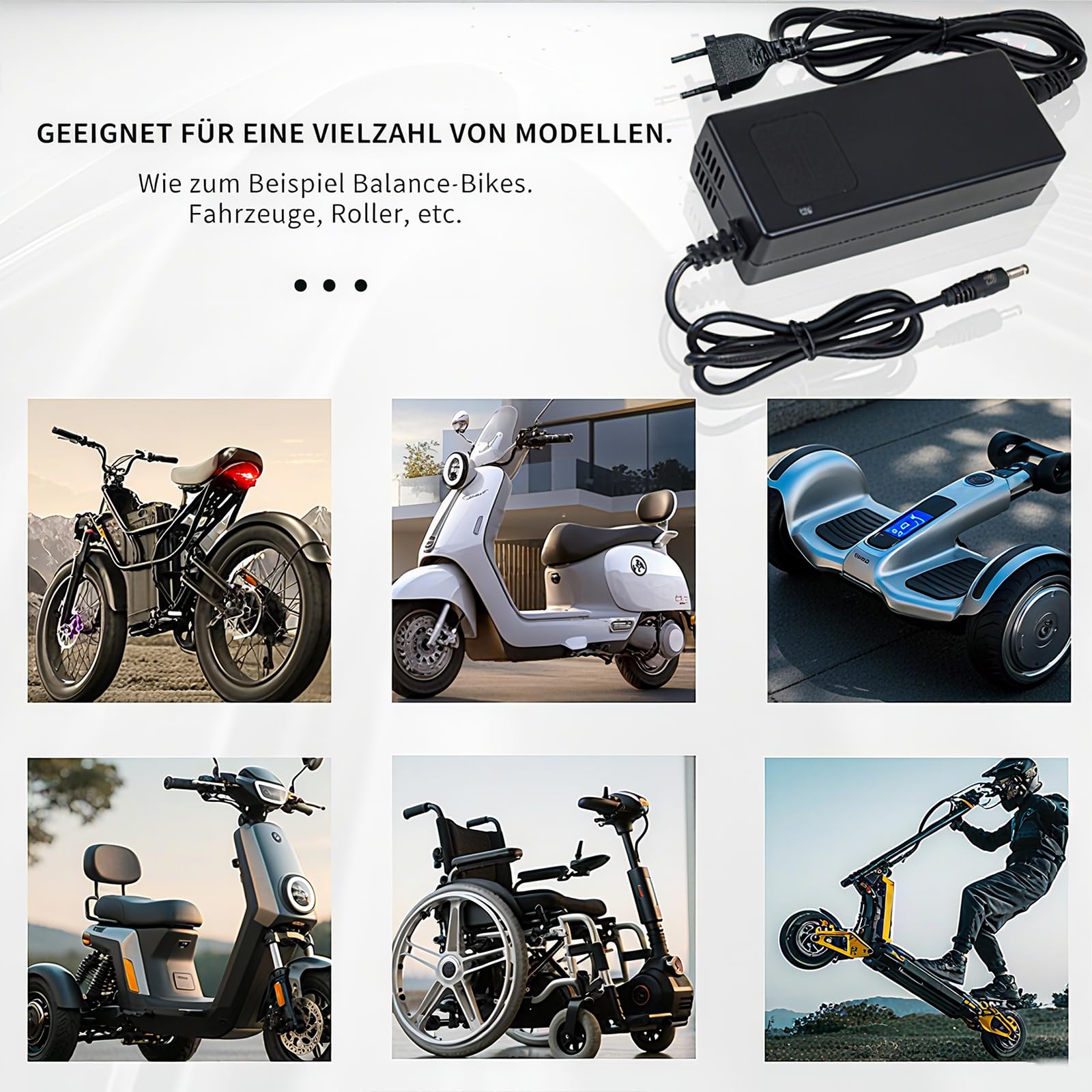 Caricatore rapido universale da 54,6 V 2 A con triple porte, ideale per dispositivi di mobilità personali, con monitoraggio della tensione in tempo reale, ricarica ottimizzata e ampia compatibilità.