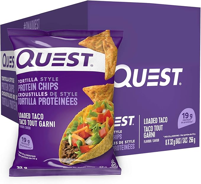 Quest Nutrition Tortilla Style Protein Chips, Loaded Taco, High Protein, Baked, Not Fried, Gluten Free, 1g Sugar, 5g Carbs, 8ct