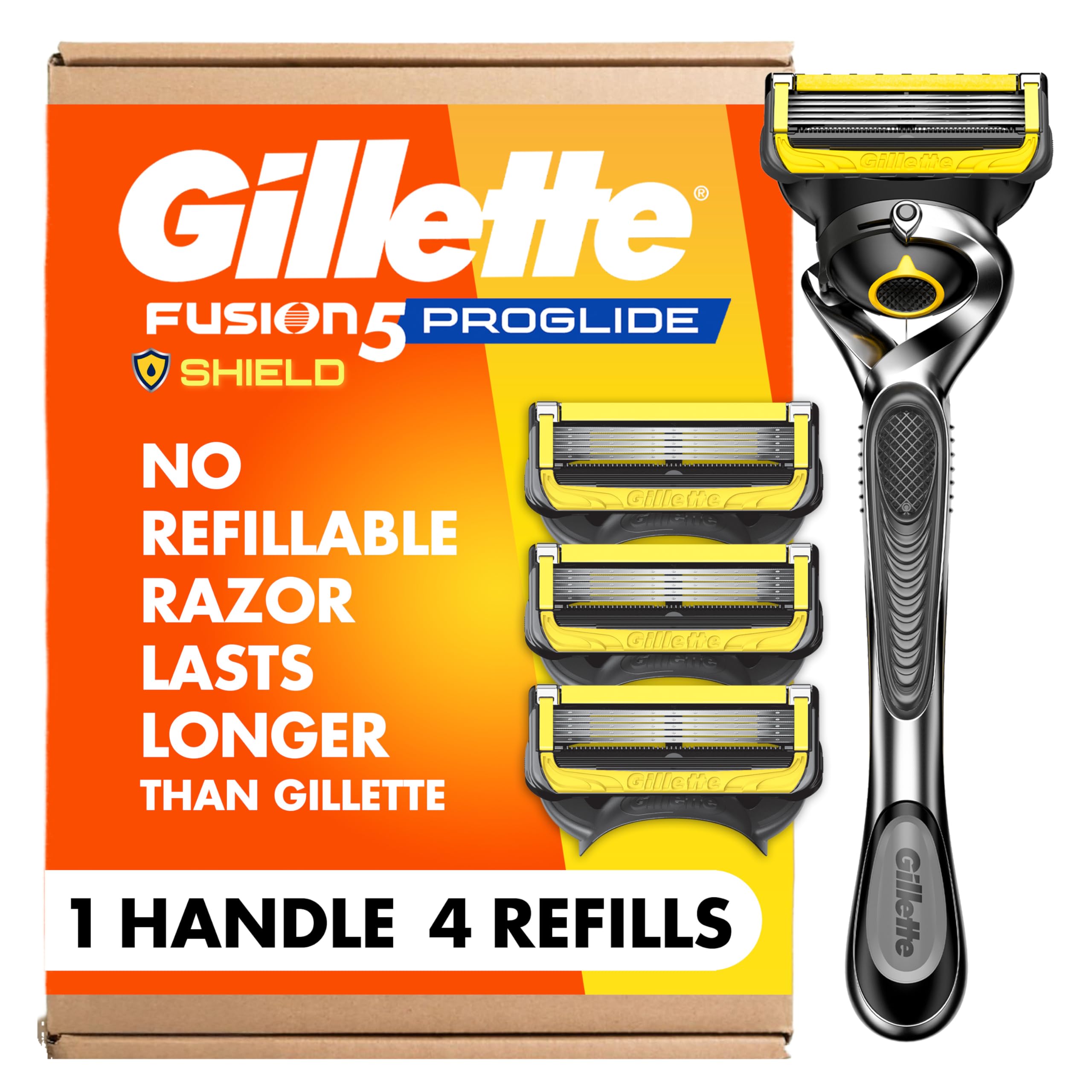 Gillette ProGlide Shield Men's Razor, 5 Bladed Razor, with Precision Trimmer, Comfortglide Lubrication, Glide and Comfort, Handle + 4 Blade Refills, Holiday Gifts for Men