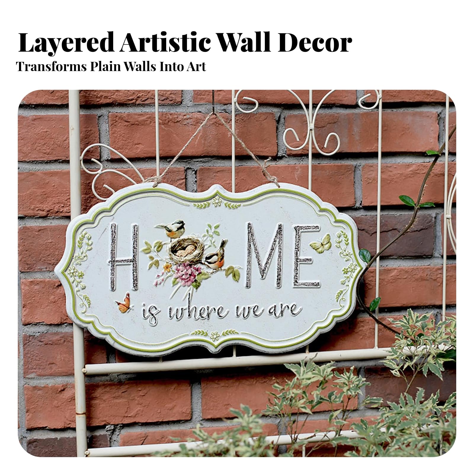 Baoblaze da Parete per Esterni Decorativa Insegna Pannello Metallo con Lettere in Rilievo E Cornice Effetto Vissuto Stile Rustico Botanico con Cordino per, FRIENDSHIP