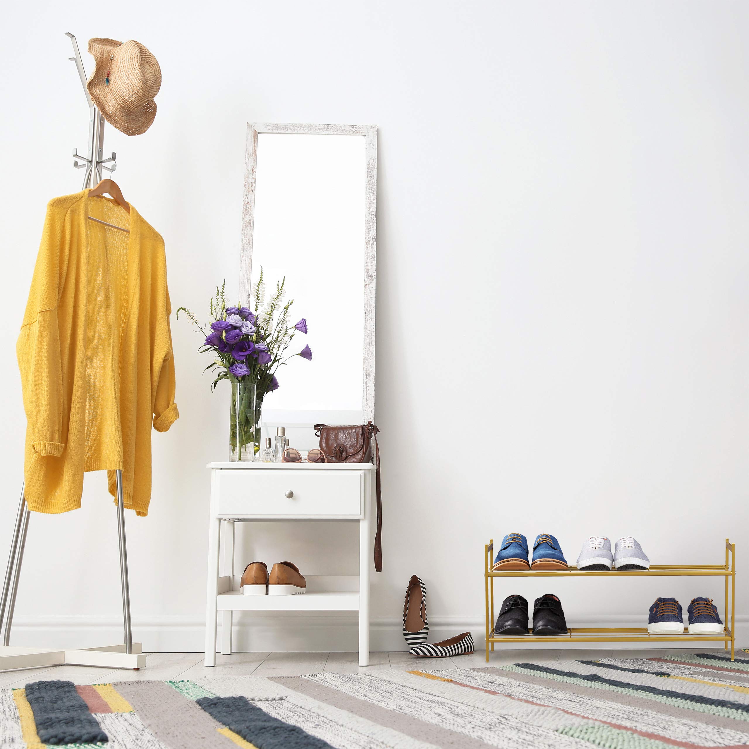 Relaxdays Shoe Rack SANDRA 2 Shelves, Metal Storage Unit, 33.5 x 69.5 x 26 cm, 6 works of Shoes, Gold, 33.5x69.5x26 cm - Image 2