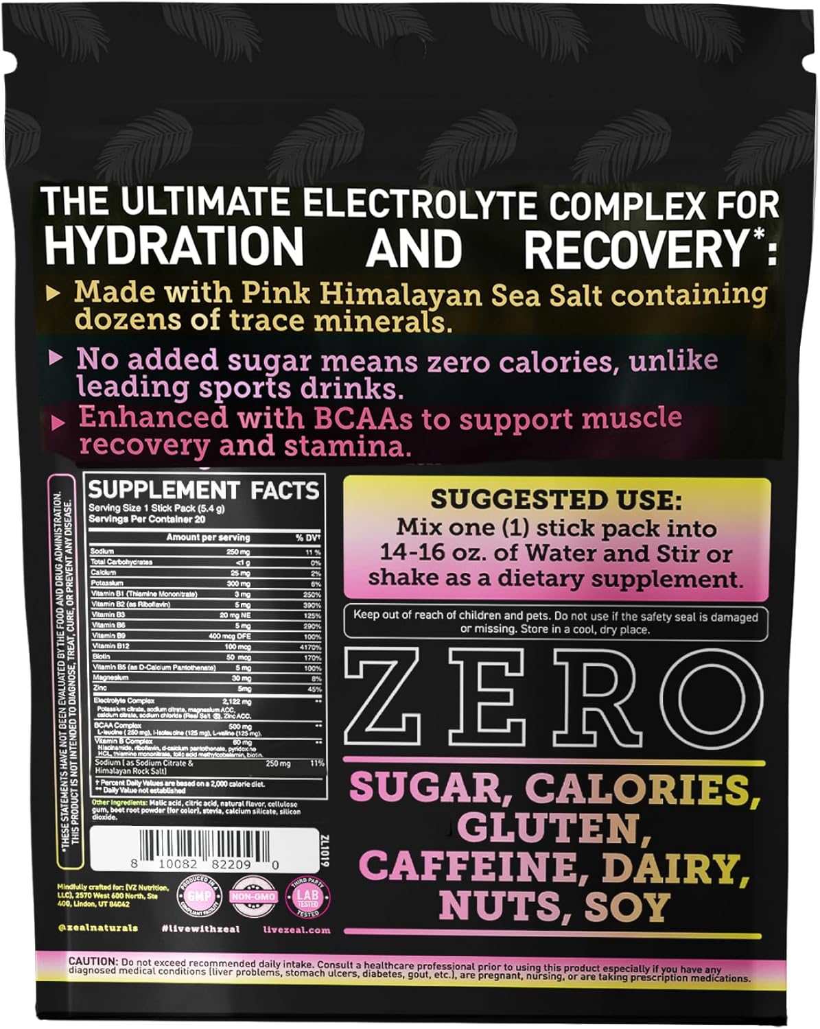 Enhanced Electrolyte Powder Stick Packs (Lemon Berry | 20 Packets) w/ 0 Sugar +BCAAs +B-Vitamins Electrolyte Supplement w Potassium Zinc & Magnesium for Hydration - Keto Electrolytes