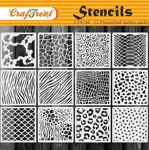 Miniatura 1 de CrafTreat Plantillas reutilizables con estampado de animales (6 x 6), plantillas de pastel y pared para pintar en madera, tela, azulejos, suelo