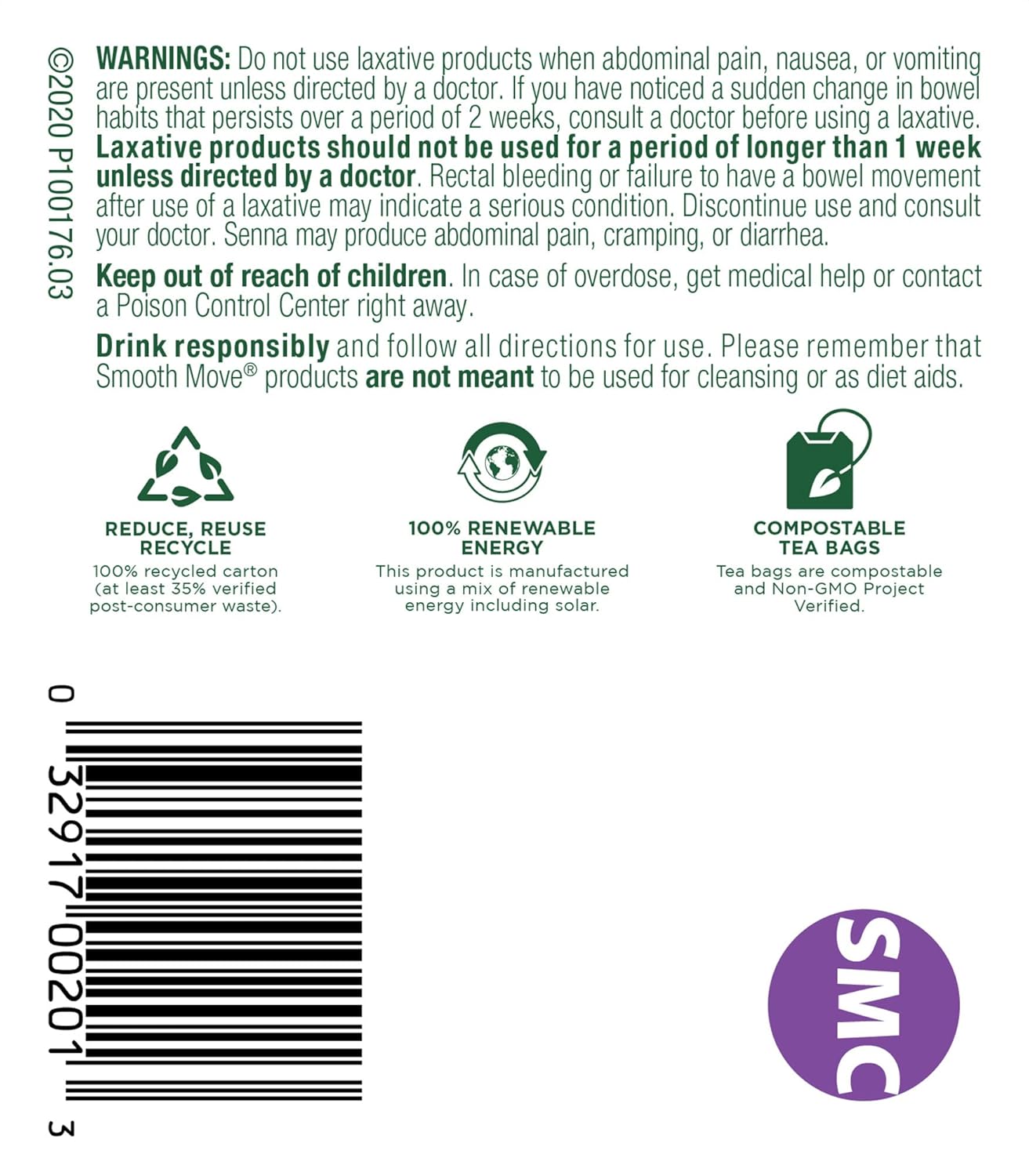 Traditional Medicinals Smooth Move Senna Chamomile Herbal Tea (Pack of 3) - 48 Tea Bags Total