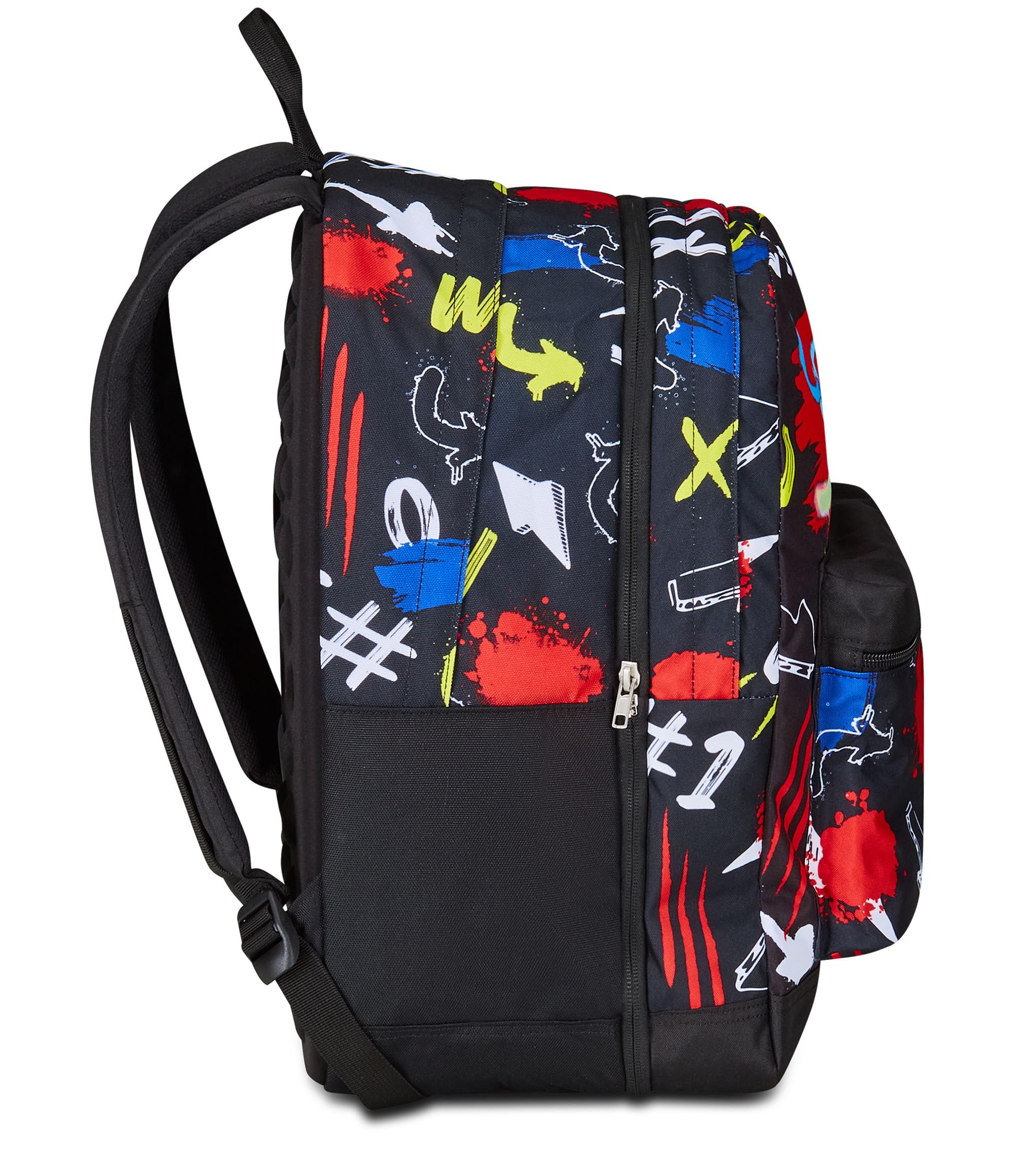 Seven Plecak szkolny Pro XXL Reversible Detach The Double, GraffitiLoad, czarny czerwony, 3 plecaki w 1, podwójna komora z bezprzewodowymi słuchawkami, kieszenią na PC i kieszenią na butelkę, średni