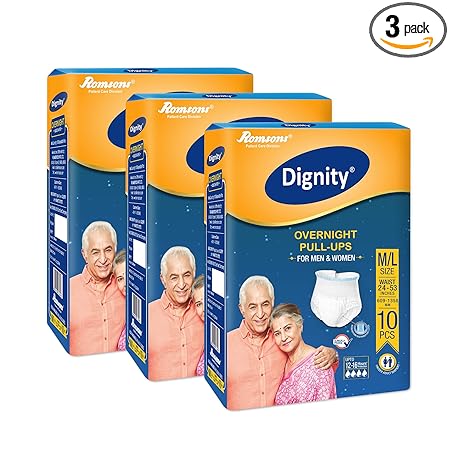 Dignity Overnight Pull Up Adult Diapers Pant Style - 30 Count (Medium) with Soft Elastic and Extra Absorbent Core, Waist Size 24