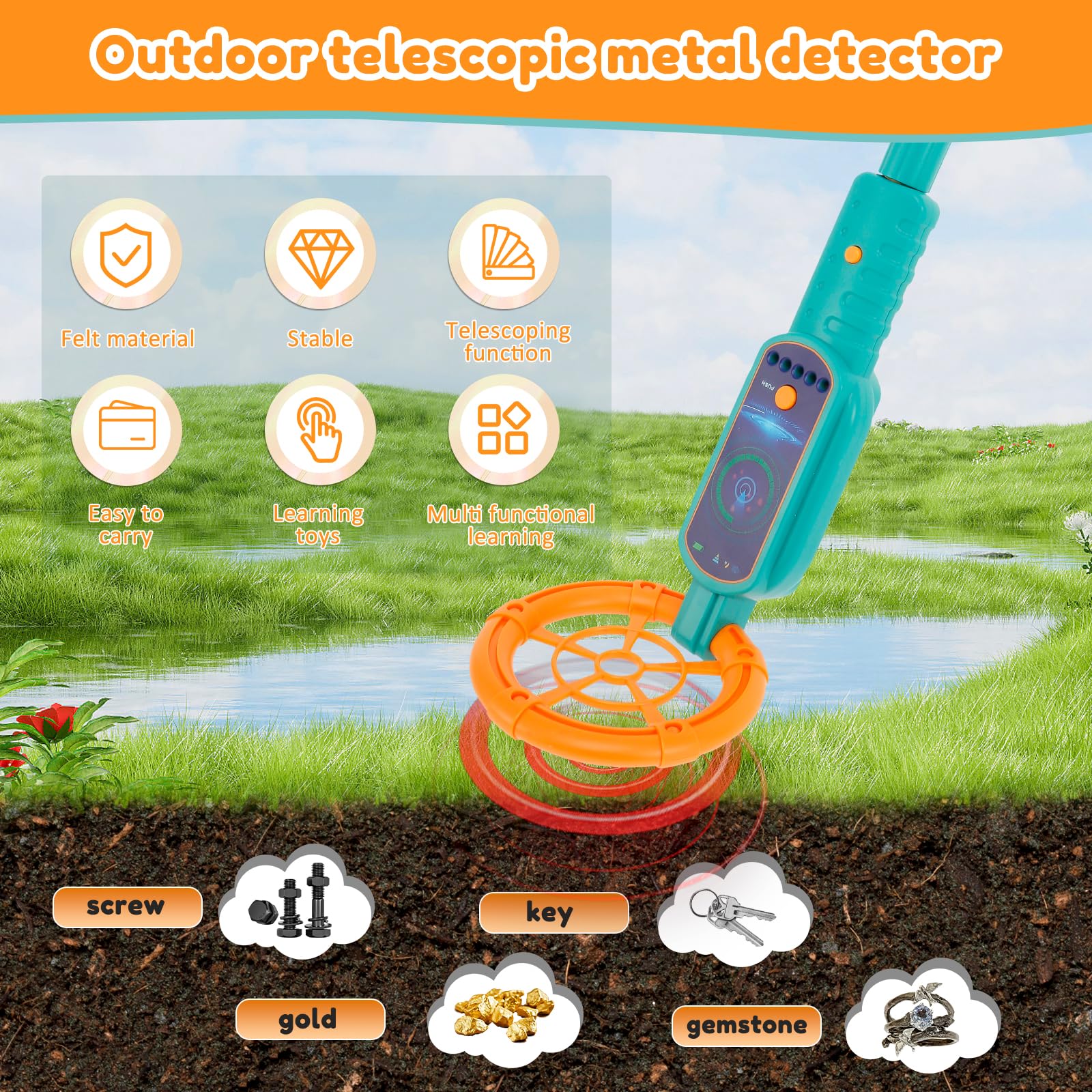 KTZCTPCA Kid Metal Detector, Handheld, Adjustable Length & Angle, Junior Kid Gold Detector Toy, Sensitive, Outdoor Treasure Exploration