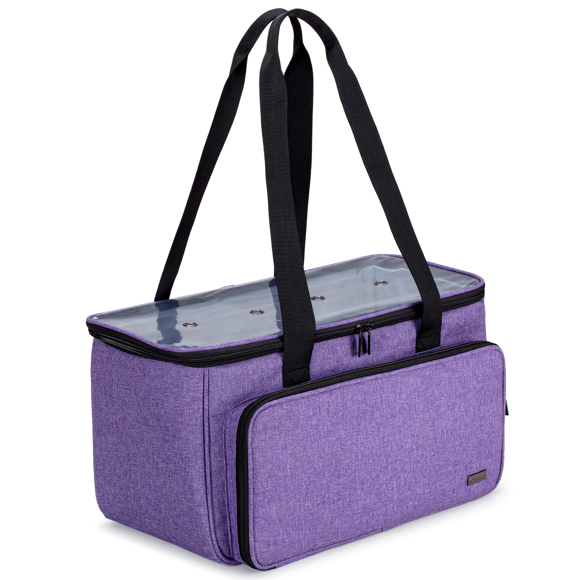 Yarwo Sac à Tricoter, Sac de Rangement pour Laine et Aiguilles à Tricoter, Organisateur avec Poches pour Projets Inachevés, Violet, Sac Vide
