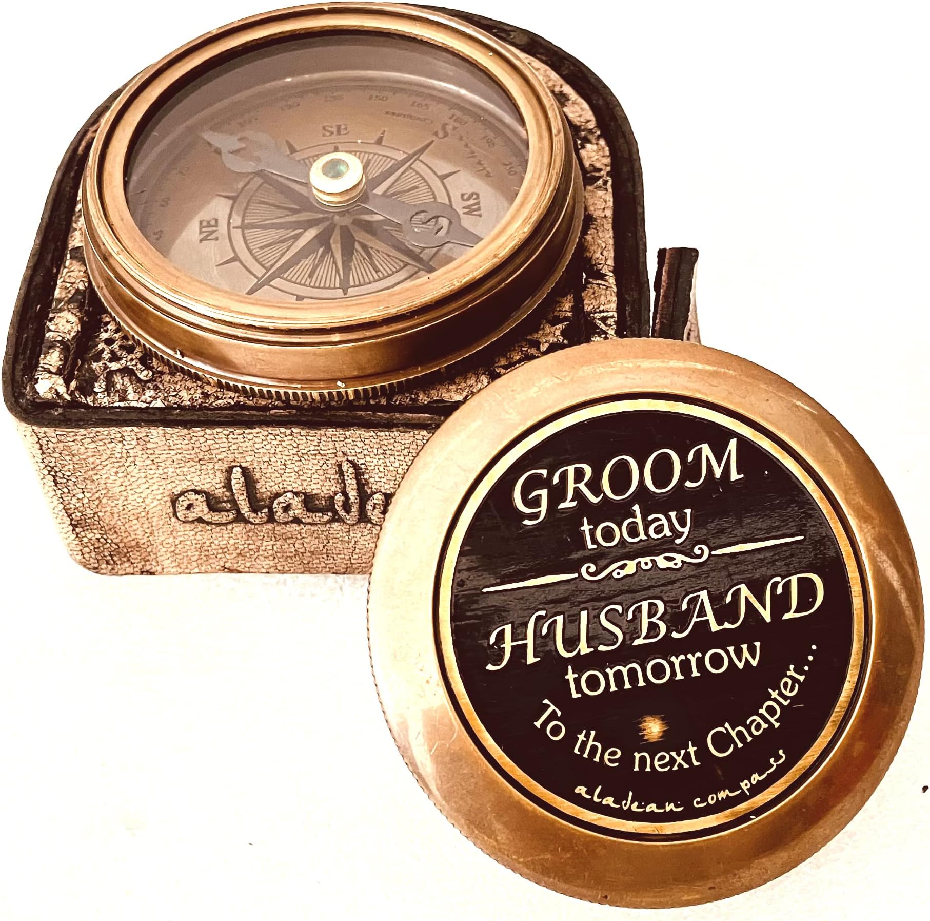 ALADEAN Groom Gifts from Bride - Engraved Groom Brass Compass - Wedding Gift for Groom on Wedding Day I Gift for Groom from Bride on Wedding Day