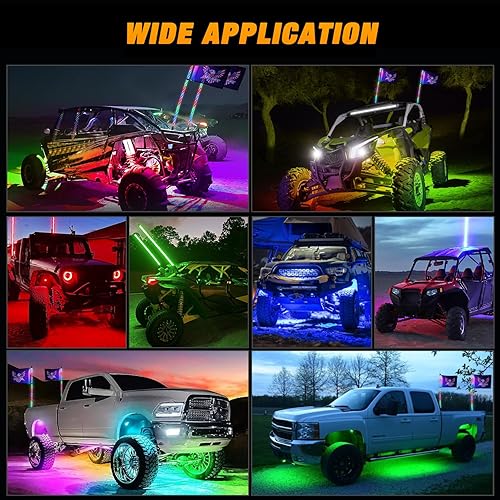 Vista 40 de Nilight - 2 luces de látigo RGB LED de 2 pies, con luz adicional de parada, direccional y reversa, control remoto y aplicación, patrones