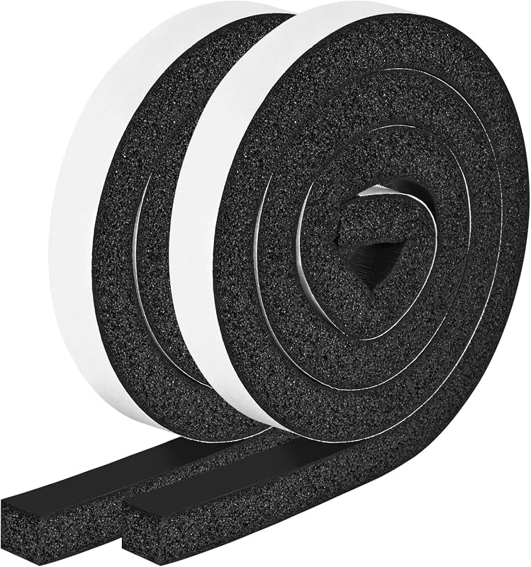 Tiras de espuma con adhesivo, 1 pulgada de ancho x 1 pulgada de grosor, cinta adhesiva de espuma de celda cerrada de alta densidad para aislamiento de puertas y ventanas, total 13 pies de largo (6,5 pies x 2 rollos)