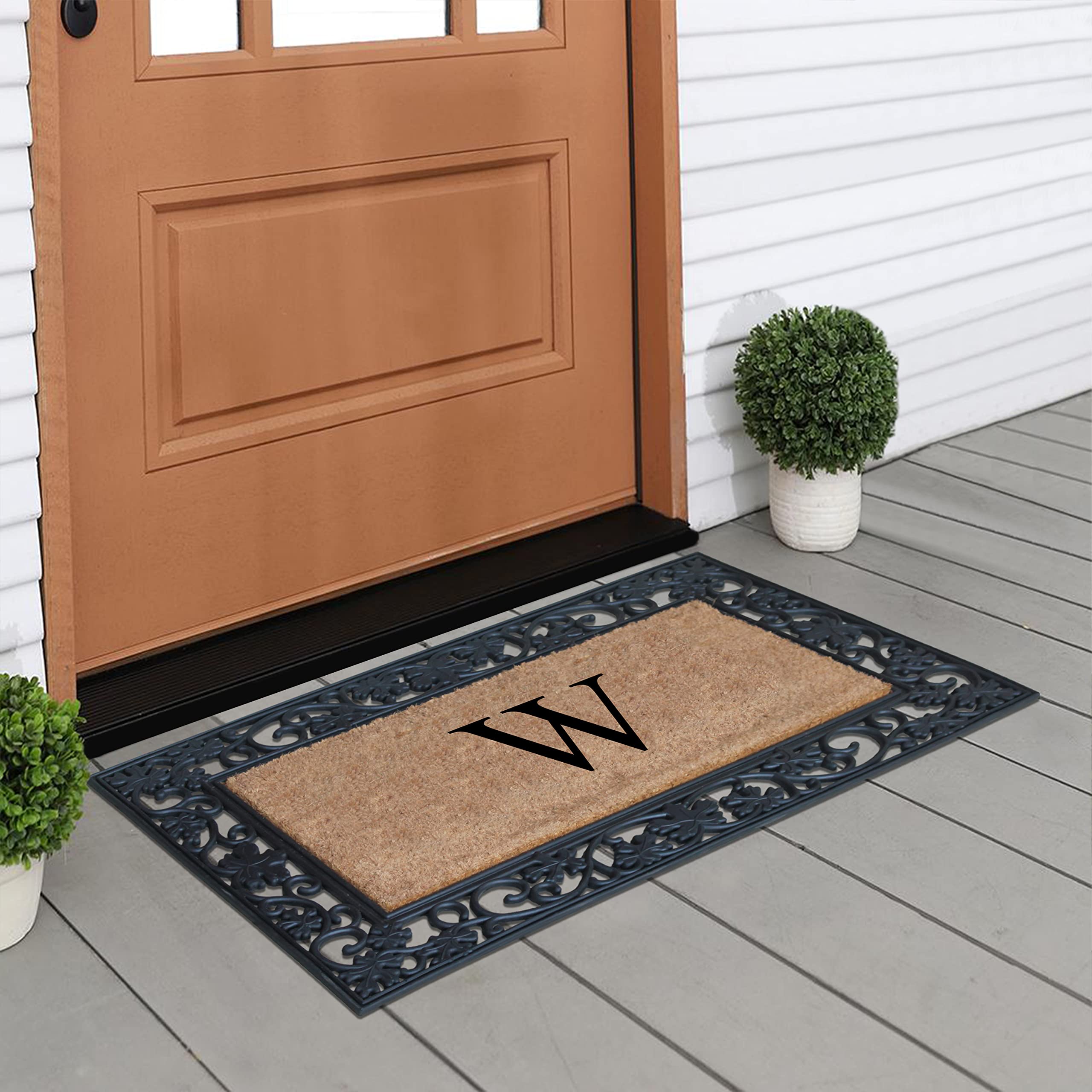A1HC Natural Coir Monogrammed Door Mat for Front Door, 23X38, AntiShed