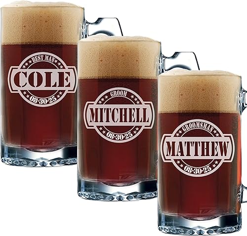 Miniatura 7 de My Personal Memories Juego de tazas de cerveza personalizadas para padrinos de boda y padrino - Estilo general 12 oz (7)