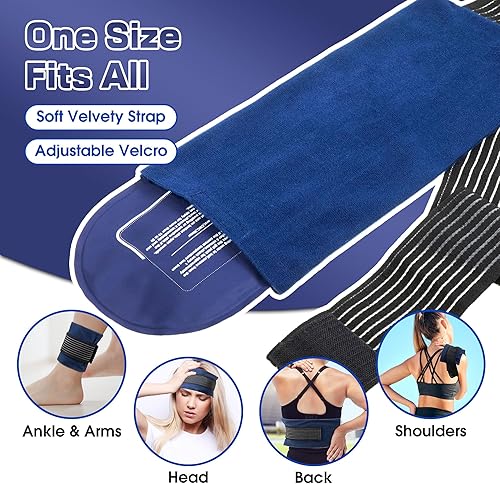 Miniatura 6 de Paquetes de hielo reutilizables para lesiones, paquete de 4 paquetes de gel caliente y frío y 2 paquetes de envolturas de gel flexibles ajustables