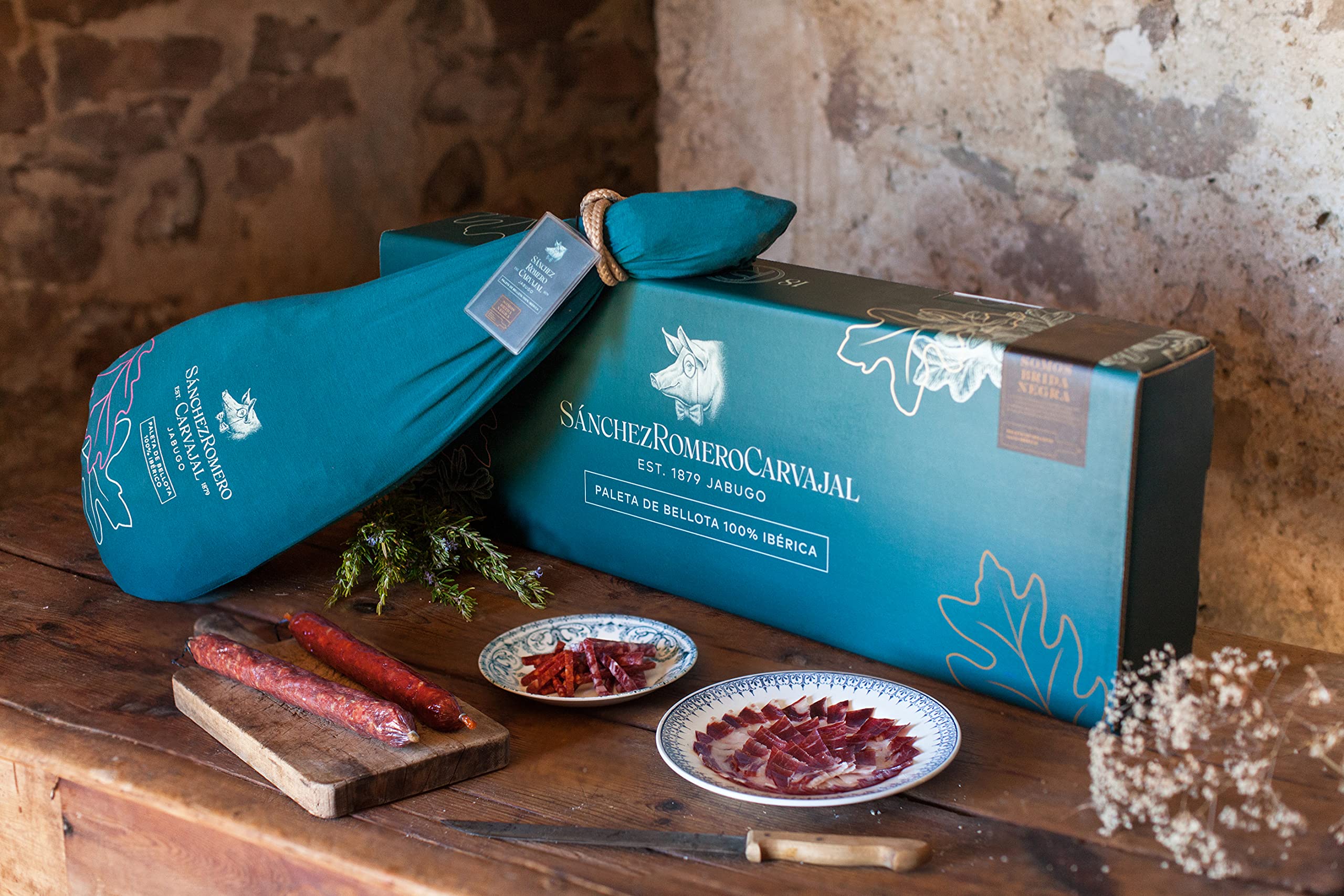 LOTE MALETIN PALETA SÁNCHEZ ROMERO CARVAJAL (Paleta 100% Ibérica de bellota 4,5-5kg + Salchichón vela SRC 200g + Chorizo vela SRC 200g)
