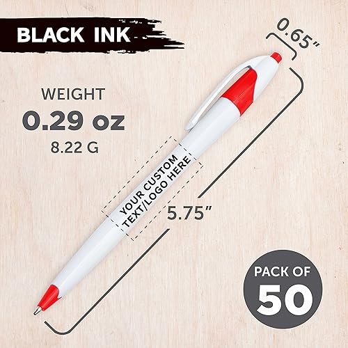 Miniatura 5 de DISCOUNT PROMOS Juego de 50 bolígrafos personalizados con curvas delgadas, paquete a granel personalizado, tinta negra, retráctil, ideal para