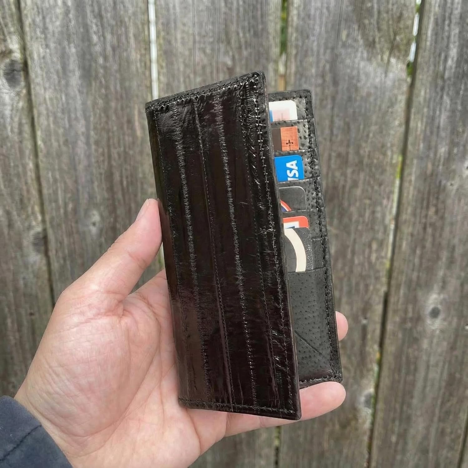 Yoder Leather Company Black Eel Skin Rodeo Checkbook Wallet