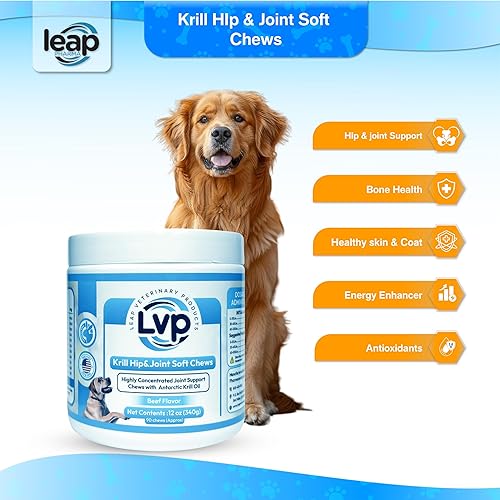 Miniatura 9 de Suplementos para perros para cadera y articulaciones, aceite de krill y glucosamina masticables suaves, suplemento articular para perros con aceite