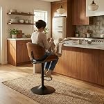 Kidol & Shellder Black Bar Stools with Curved Back Modern Swivel Adjustable Counter Height Bar Chairs Faux Leather Upholstered Bentwood Barstools for Kitchen Island, Single Pack
