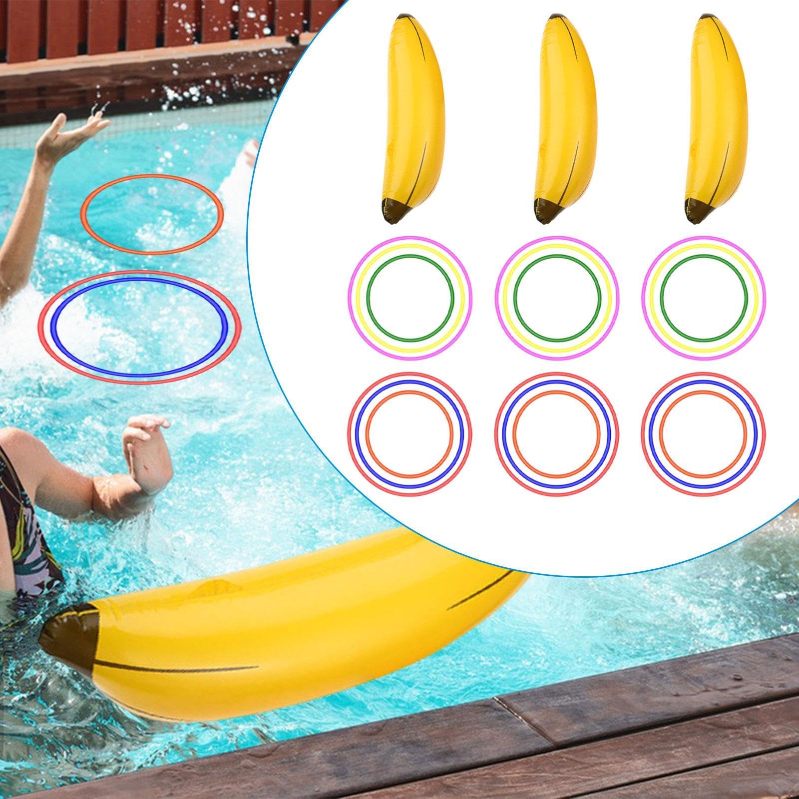 3 Pièces Jeu de Lancer D'Anneaux Banane Gonflable Ensemble de Jeux Piscine Accessoires Jardin Compact Multifonction Adapté pour Fête de Célibataire Pl, 3 Bananes Gonflables