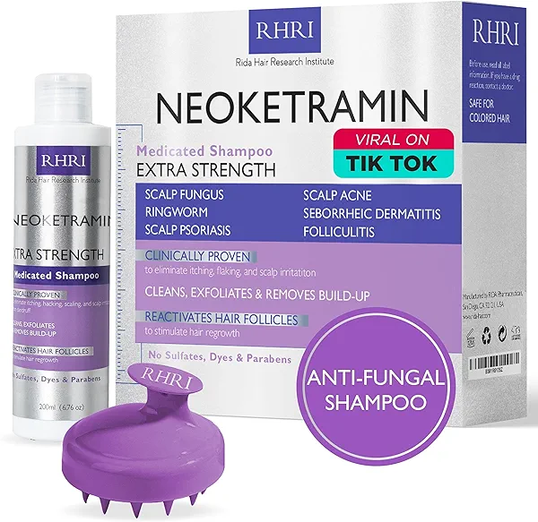 Anti Fungal Shampoo for Men & Women | Anti Dandruff, Medicated, Folliculitis Shampoo for Dry Scalp, Psoriasis, Ringworm | for Itchy, Flaky & Irritated Scalp | No Paraben & Sulphate | w/Scrubber Brush