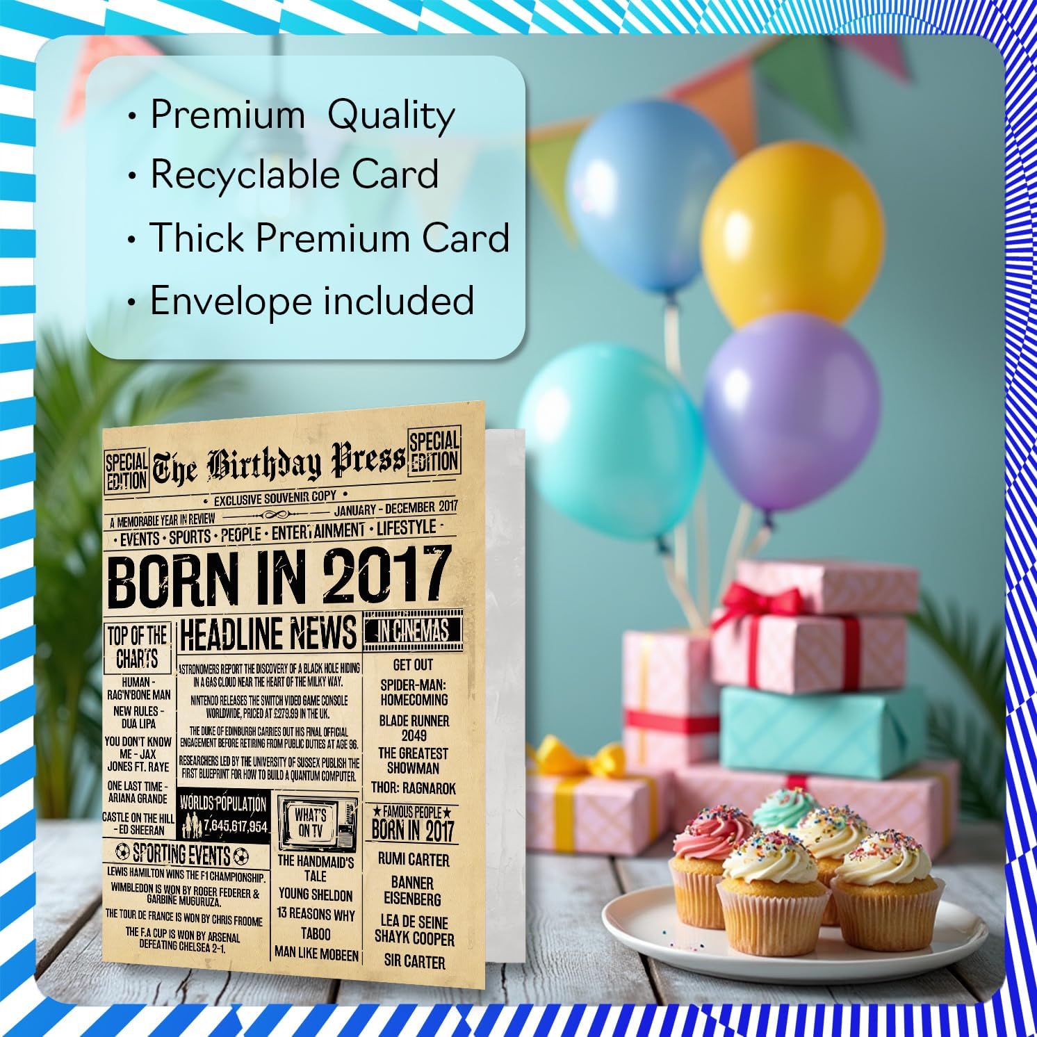 9th Birthday Card for Girls Boys - The Birthday Press Newspaper - Happy 9 Birthday Cards for Granddaughter Daughter Brother Cousin Nephew Grandson, 5x7 Inch Bday Greeting Cards