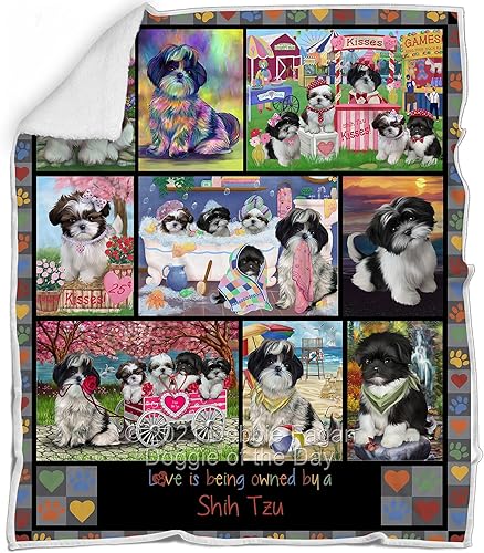 Love is Being Owned Shih Tzu - Manta de cama ligera, súper suave, acogedora y duradera, manta mullida con temática de animales para sofá, cama,