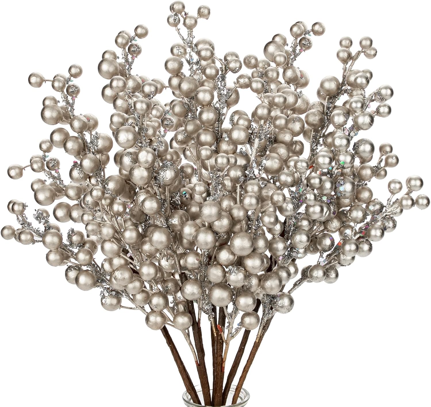 6PCS Artificial Christmas Berry Picks, Champagne Faux Berry Stems with Glitter Paillette Floral Spray for Home Xmas Tree Wreath Table Centerpiece Decoration(35 cm/13.8 inches) 6PCS Artificial Christmas Berry Picks, Champagne Faux Berry Stems with Glitter Paillette Floral Spray for Home Xmas Tree Wreath Table Centerpiece Decoration(35 cm/13.8 inches)