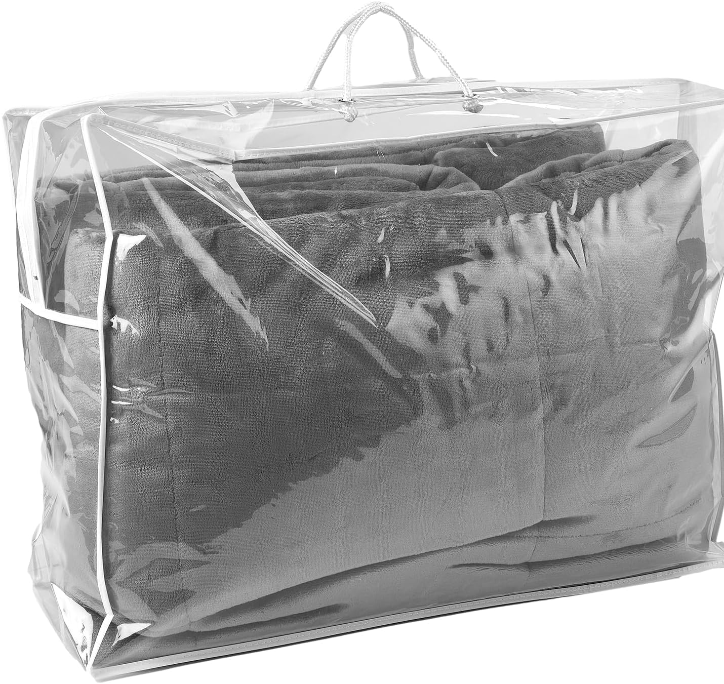 Vision Linens Transparent Home Bedding Pack Of 4 Blanket Storage Bags, Clear Polypropylene Plastic, Long Lasting Durability, Zipped Bag With Nylon Handles, 46Cm X 61Cm X 23Cm, Can Also Store Clothes, Towels & More