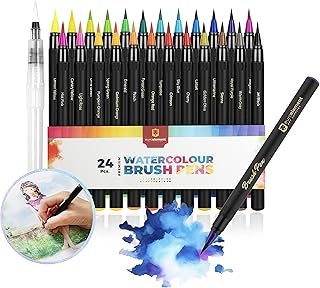 EuroElement Art Supplies Brush Pens Set- 24+1 Watercolour Brush Pens- Calligraphy Pens with Soft, Flexible Nylon Brush Tip, Colouring Pens, Art Pens