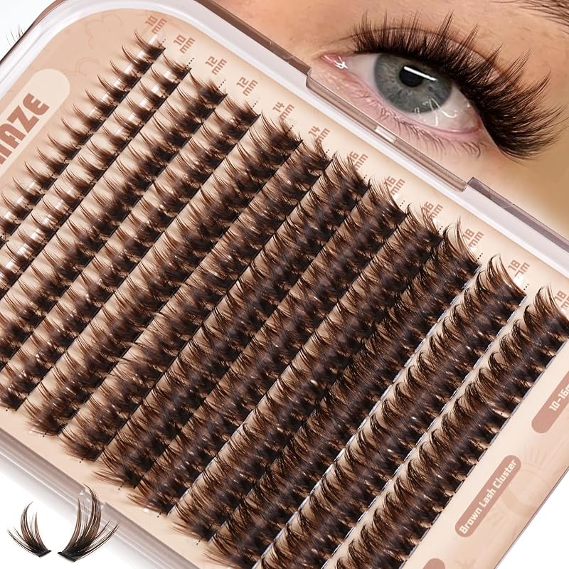 Cílios postiços em tufos FLOMAZE Manga Brown, curvatura CC, marrom, 10–18 mm