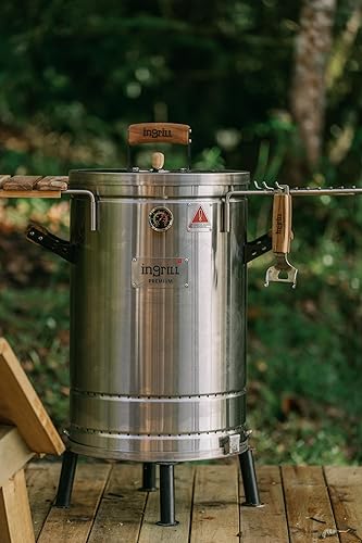 Miniatura 3 de Parrilla Ahumadora de Barril de Acero Inoxidable 3 en 1 Premium – Barbacoa de Carbón Portátil con Termómetro, Ahumador de Cocina al Aire Libre de 25