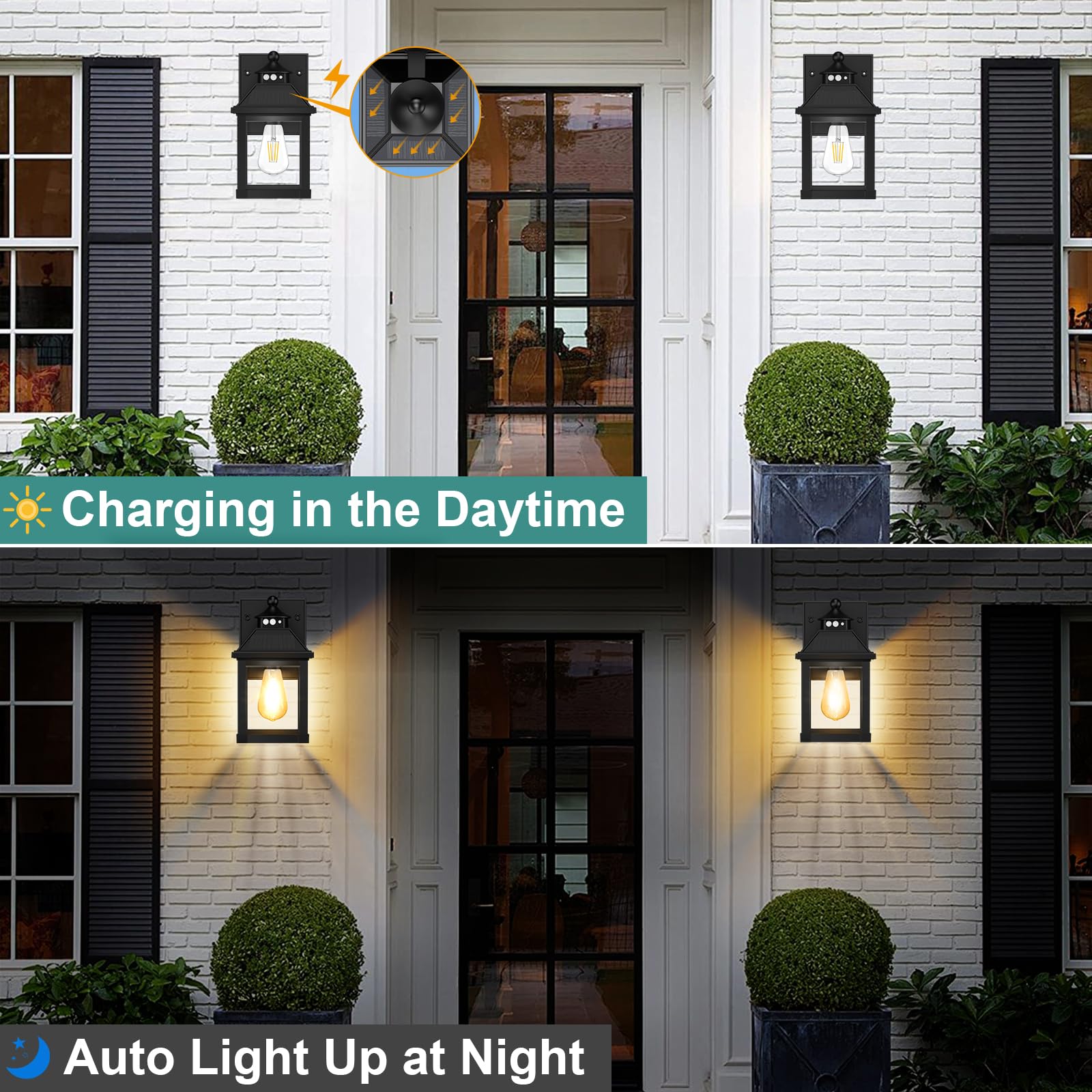 AEQ Solar Veranda Lichter Außen, Solar Wandleuchte Außen mit Bewegungssensor, Wasserdichte Wandleuchte mit Klarem Panel für Garage, Veranda, Hof, Haustür
