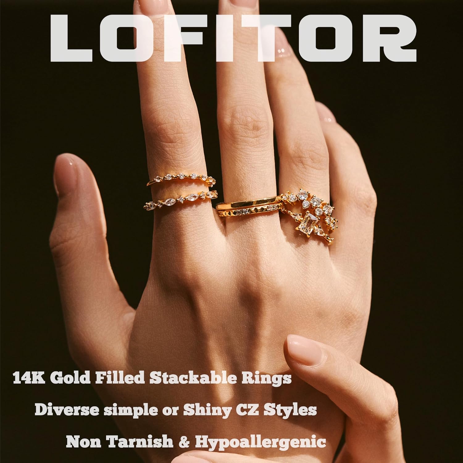 6PCS Stackable Gold Rings for Women Non Tarnish Trendy Dainty 14K Gold Filled Stacking Cubic Zirconia Thumb Ring Set Pack Statement Chunky Band Rings Promise Engagement Rings Size 6-10 - Image 2