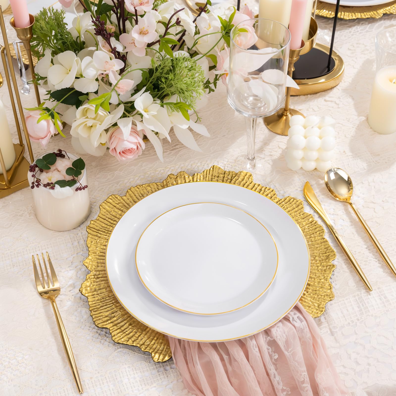 LIYH Lot de 24 assiettes de chargement dorées de 33 cm pour assiettes à dîner, idéales pour décorer une table, une fête de mariage