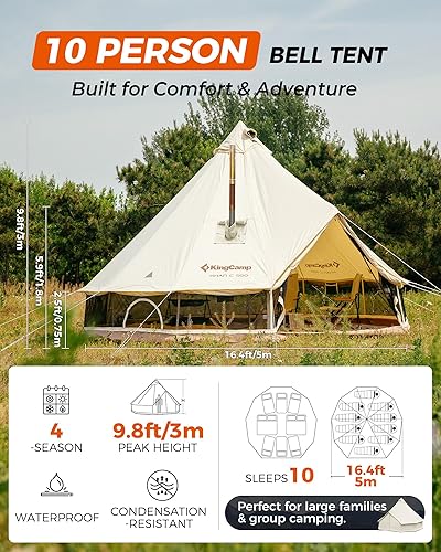Miniatura 2 de KingCamp Glamping Canvas Tent for Camping Oversize Space Heavy Duty Waterproof White Large Canvas Bell Tent wStove Jack for Family Camping in All