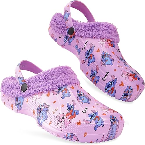 Disney Stitch - Zuecos para mujer, suela antideslizante con forro polar, regalos de puntada