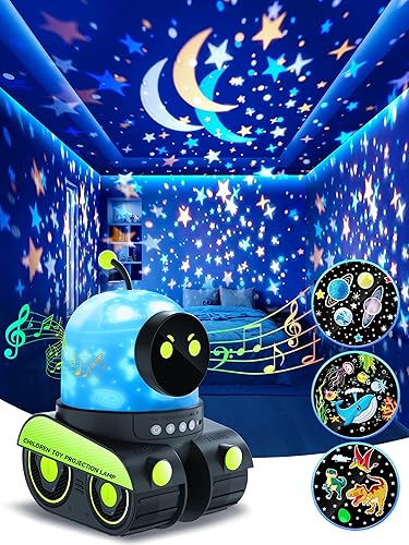 PIKOY Luz nocturna robot para niños 【12 películas】 Proyector de luz nocturna para niños, luces nocturnas de música Bluetooth para habitación de