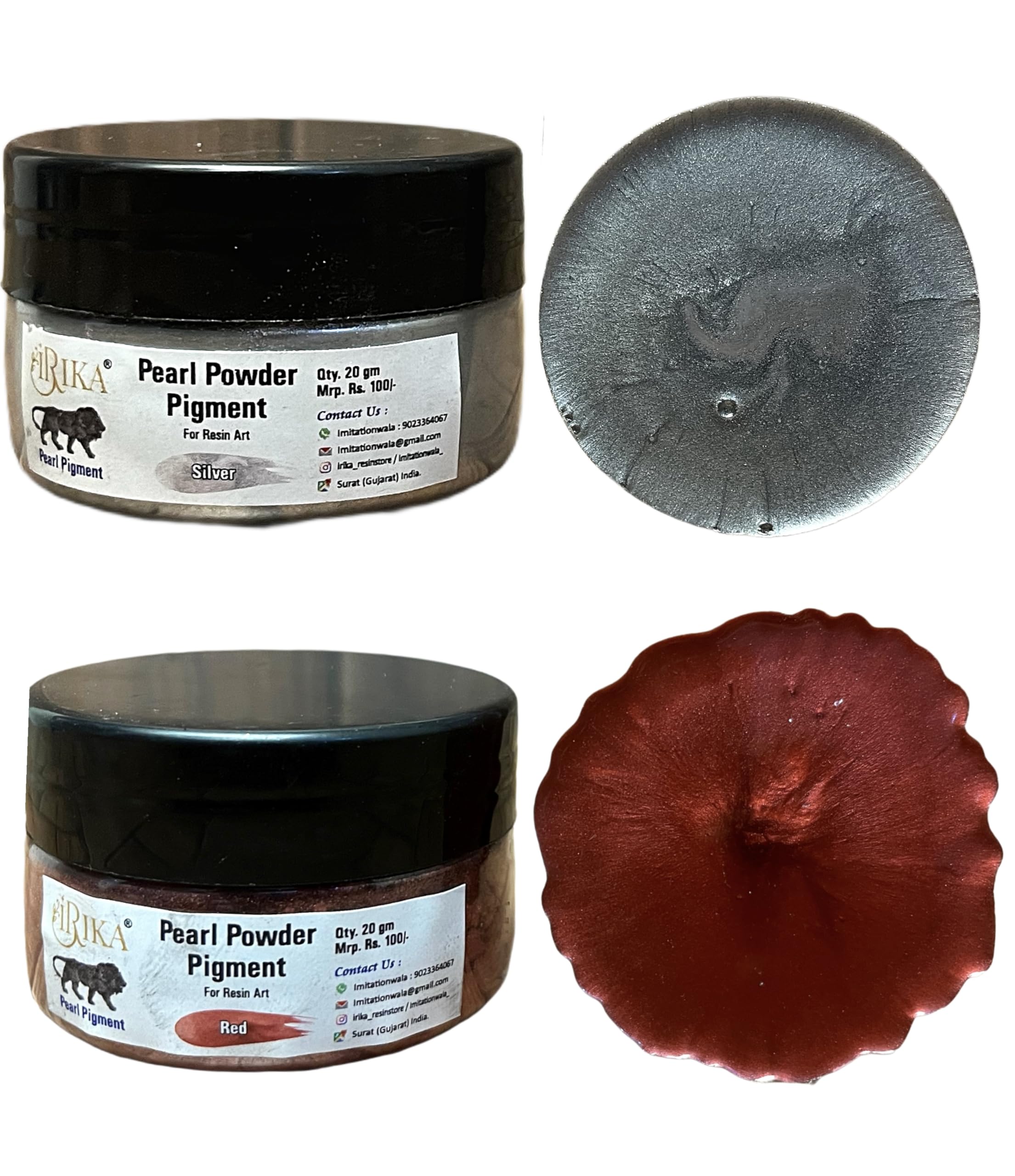 Pearl & Mica Pigment Powder Set – Red + Silver – 20g Each – Non-Toxic, Vibrant Colors for Epoxy Resin, Soap, Art & Craft, Nail Art, Slime, and Painting-image-29