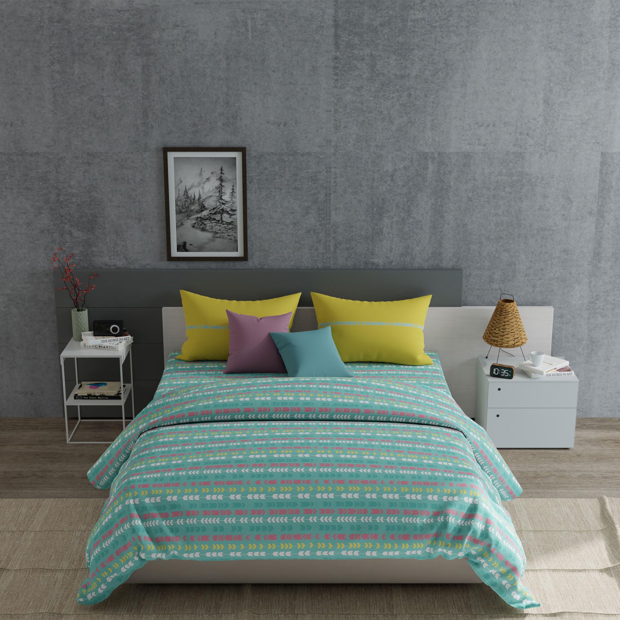 Trident Everyday Bedsheet for Double Bed, 120 Thread Count, Queen Size Bedsheet, 100% Cotton Bedsheet with 2 Pillow Covers, Soft Finish-Cross-Road Teal