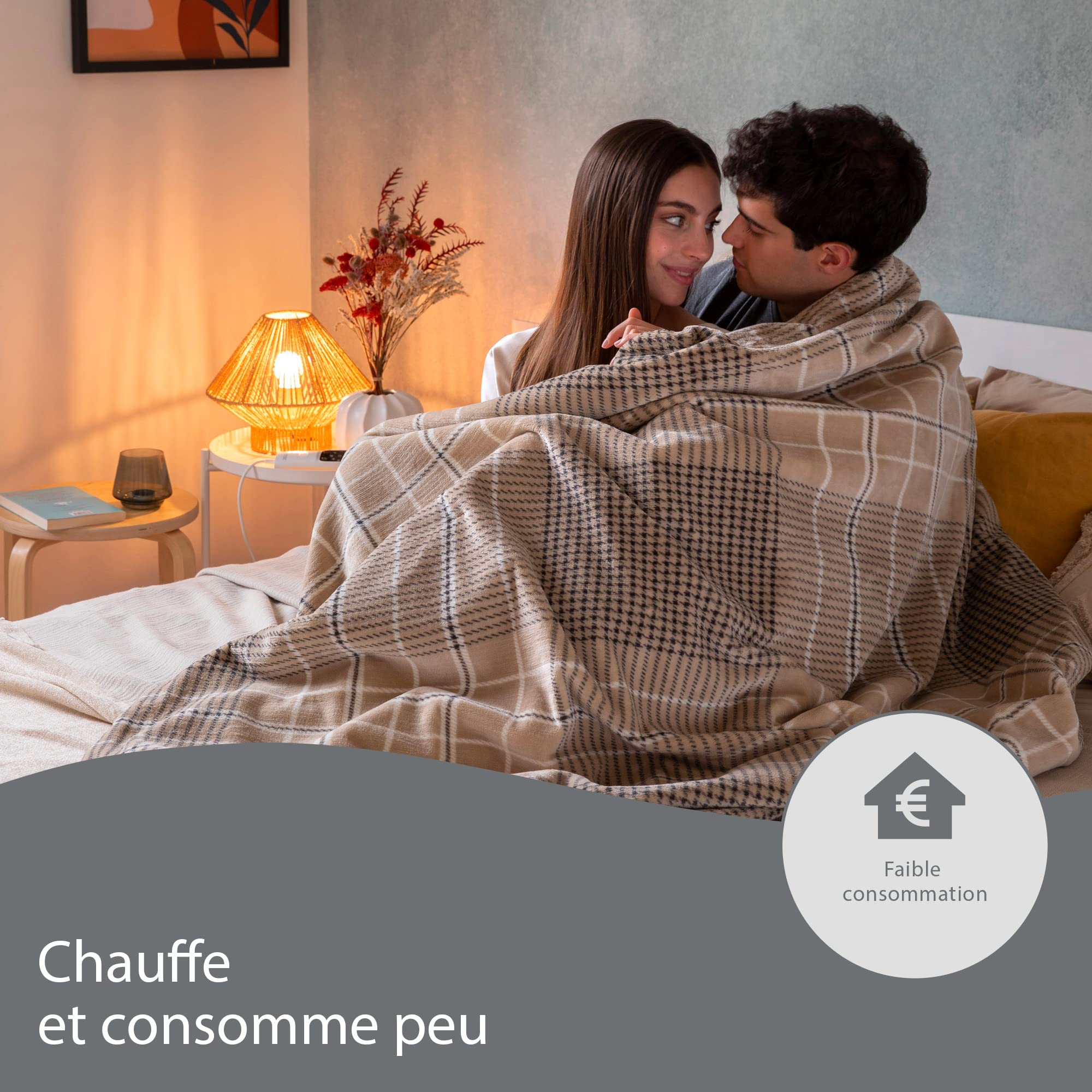 Imetec - Couverture Chauffante Adapto Elegance - Plaid chauffant 180x140 cm - Couverture Électrique 6 Températures, Tissu Doux, Technologie Anti Surchauffe Adapto, Chauffage Rapide, Lavable en Machine