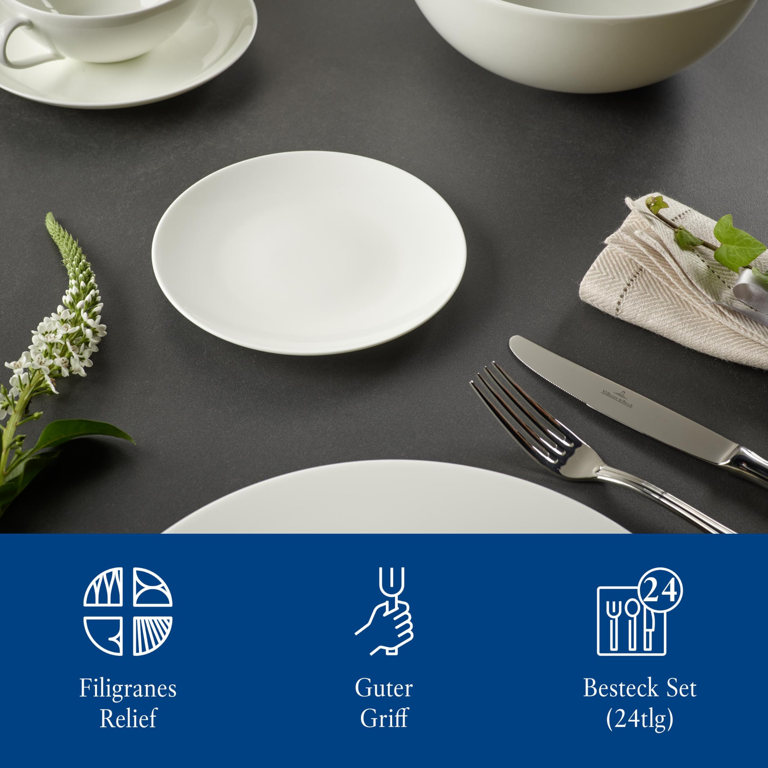 Villeroy & Boch - Edelstahl Besteckset 24-teilig, Spülmaschinenfest für 6 Personen - Klassisch Elegantes Besteck für Alltag und Festessen