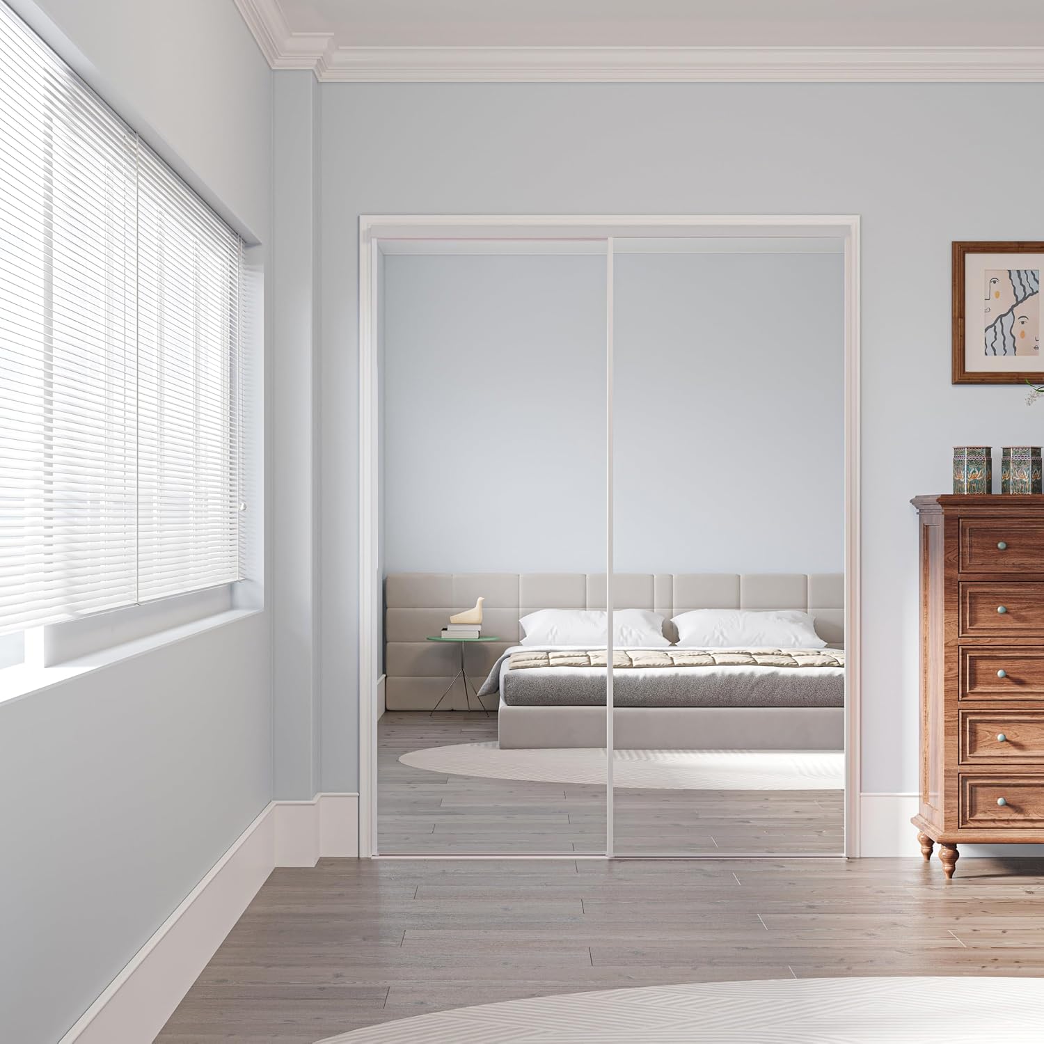 Mirrored Sliding Closet Doors 72" x 80"(Double 31.4" x 80") Aluminum Frame Interior Door with Hardware Kit & Guide, Mirror Closet Door Easy Install
