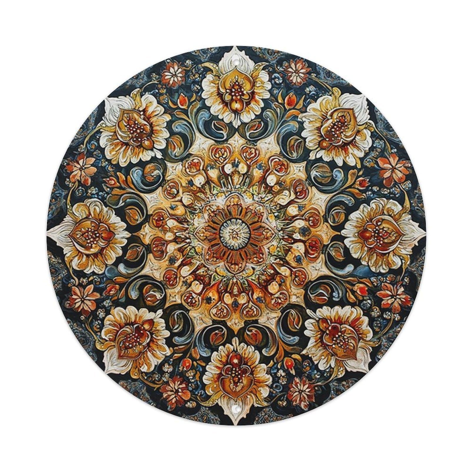 Floral Mandala Symmetrical Ornate Design Round Tin Sign Vintage Metal Sign Home Bar Garden Indoor & Outdoor Wall Decor Retro Metal Poster 8x8 Inch