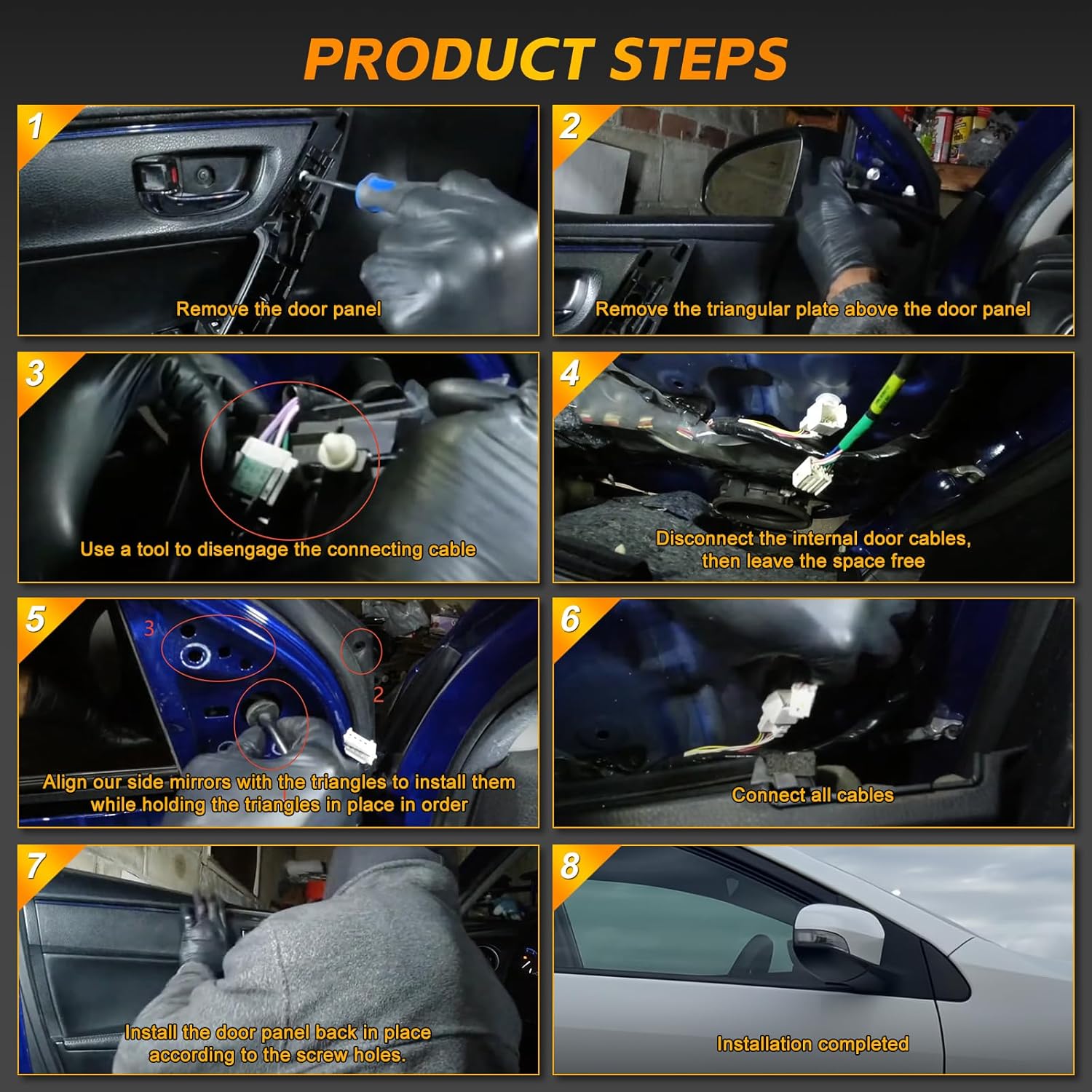 Left Driver Side Door Mirror Assembly Replace for 2014-2019 Toyota Corolla, with Power Glass Adjustment, Heated Mirror Glass, Manual Folding (Left, 5 Pins)