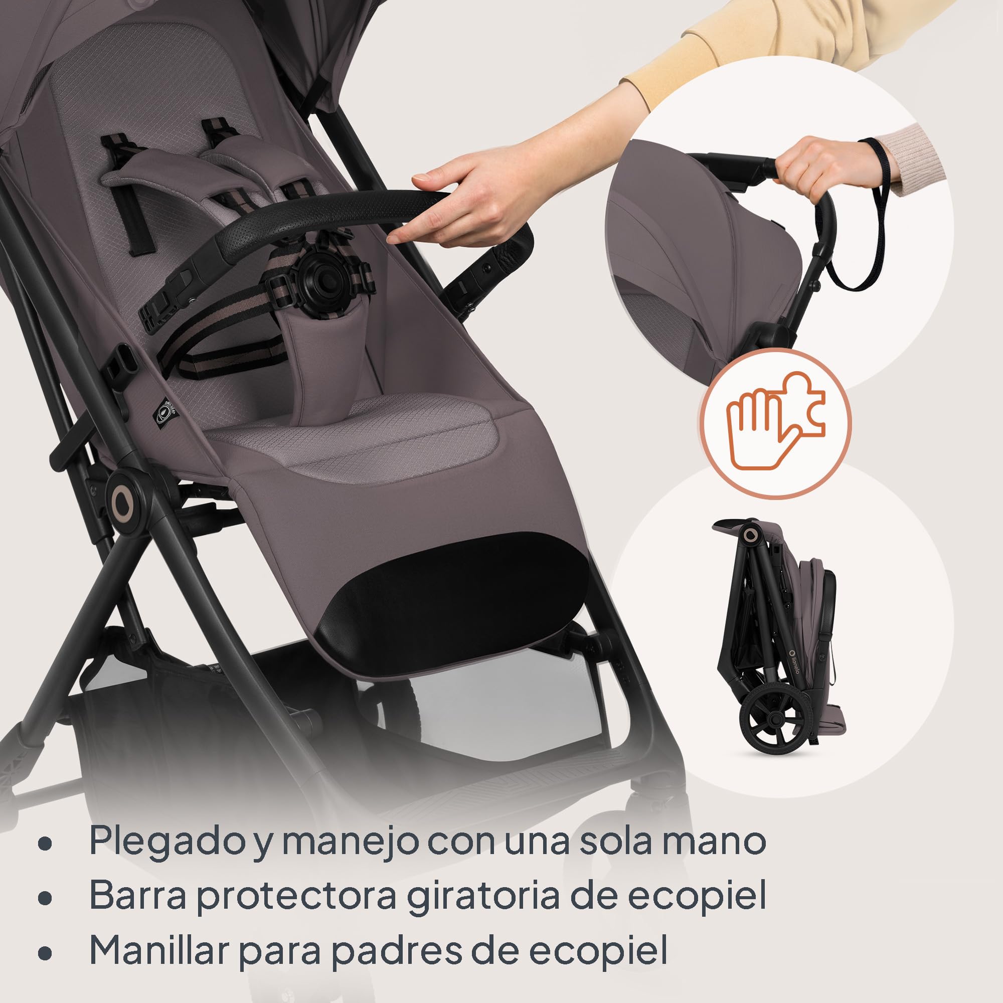 Lionelo Tansi Silla de Paseo Ligera y Carrito Bebé Compacto, hasta 22 kg, Plegado Automático con una Mano, Posición Reclinable, Ruedas GravelTech con Amortiguación, Capota Impermeablee, Mosquitera — view 6